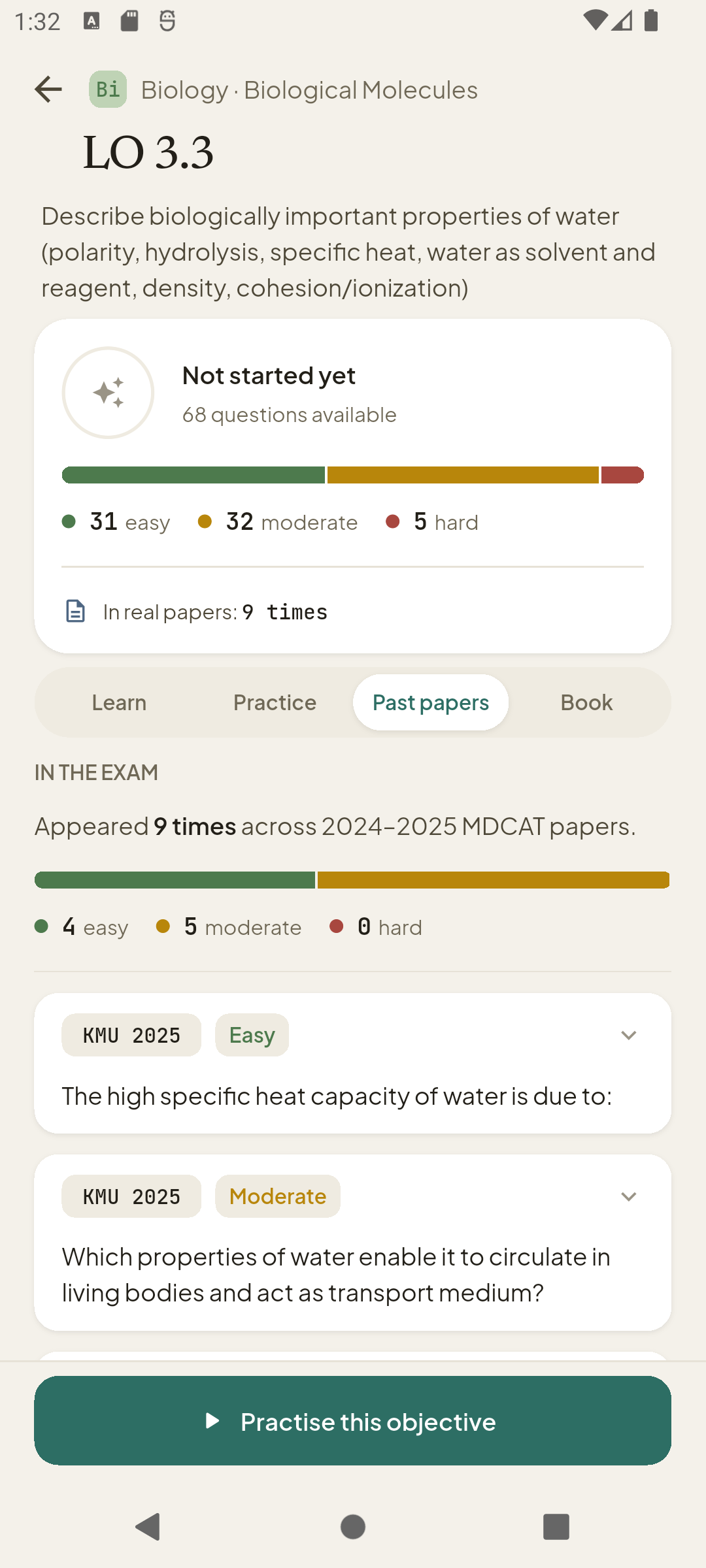 See how many times each objective appeared in real MDCAT papers.